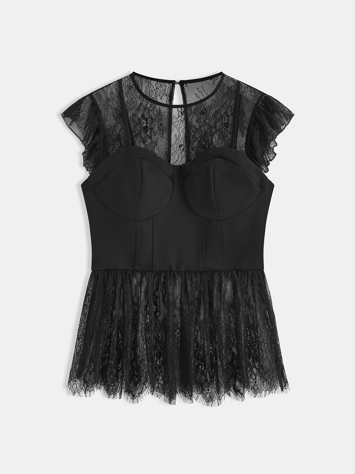2 in 1 Semi-Sheer Lace Panel Blouse