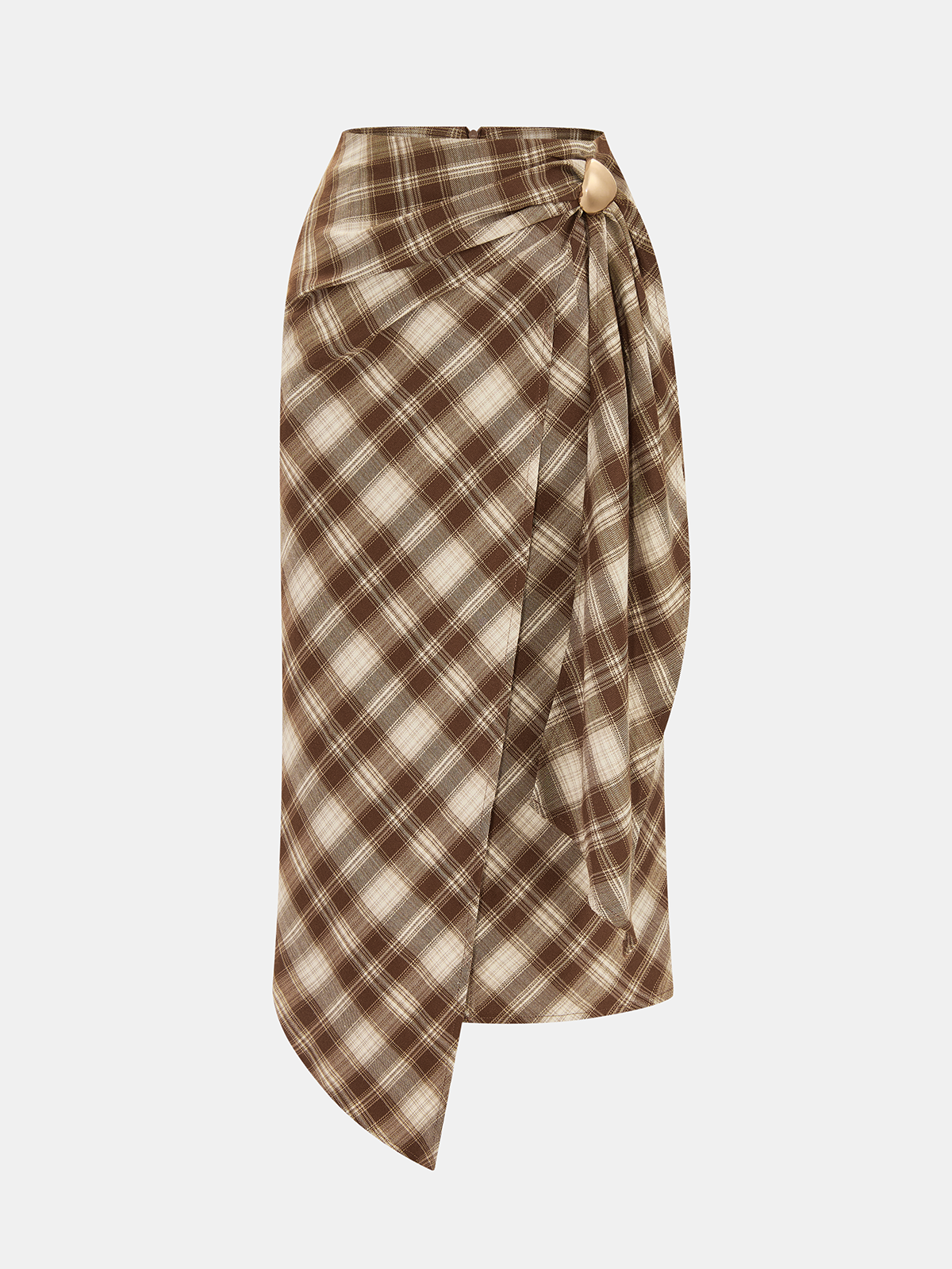 Plaid Asymmetric Top & Wrap Skirt Set