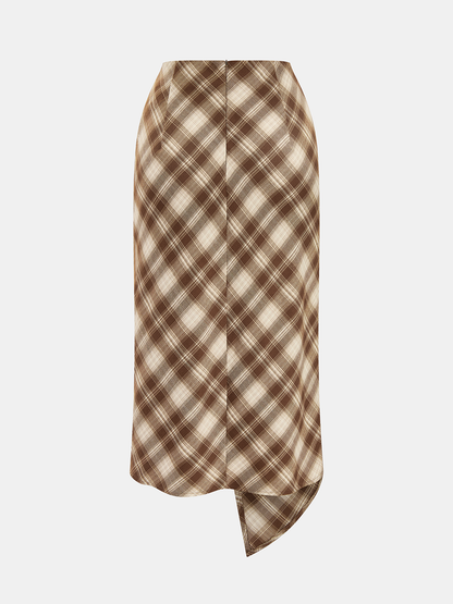 Plaid Asymmetric Top & Wrap Skirt Set