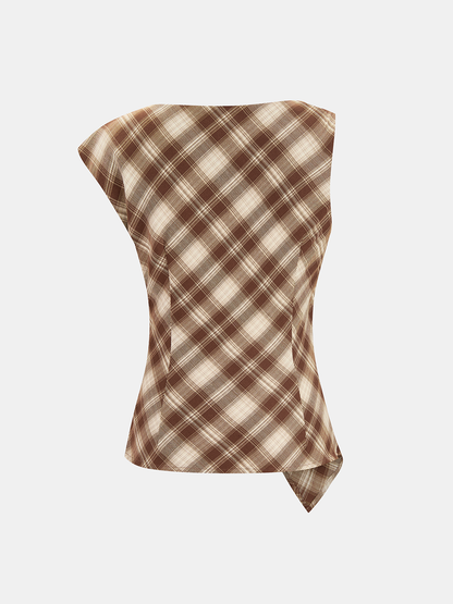 Plaid Asymmetric Top & Wrap Skirt Set