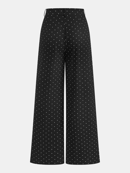 Polka Dot Tie Neck Top & Wide Leg Pants Set