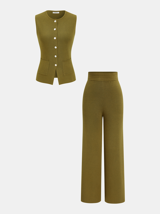 Knit Vest & Elastic Waistband Pants Set