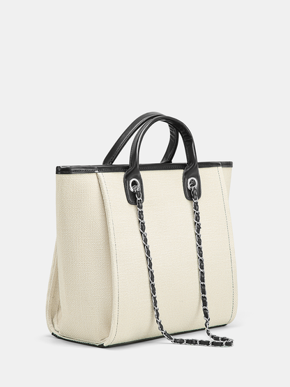 Chain Strap Canvas Tote Handbag