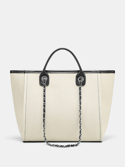 Chain Strap Canvas Tote Handbag