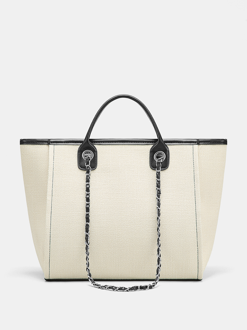 Chain Strap Canvas Tote Handbag
