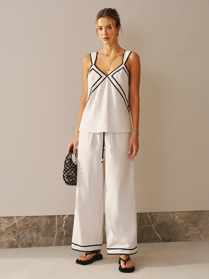 Contrast Trim Cami Top & Wide Leg Pants Set