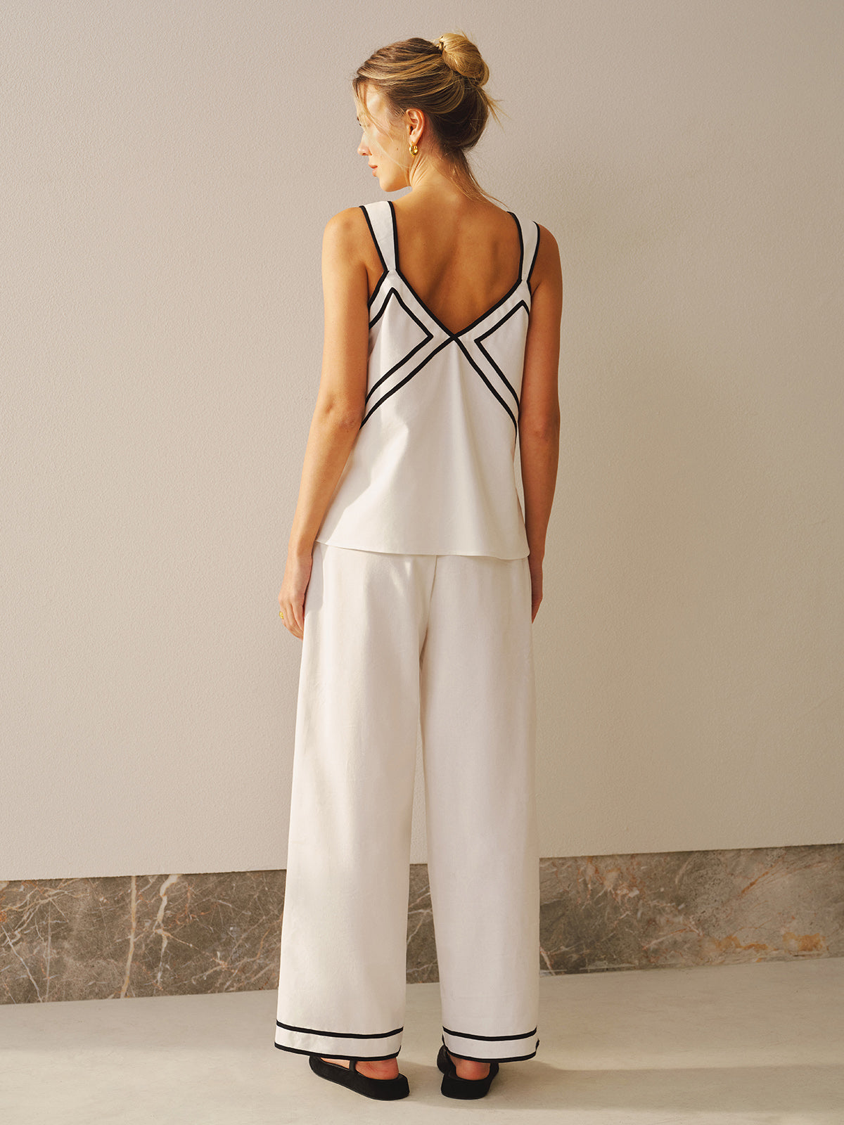 Contrast Trim Cami Top & Wide Leg Pants Set
