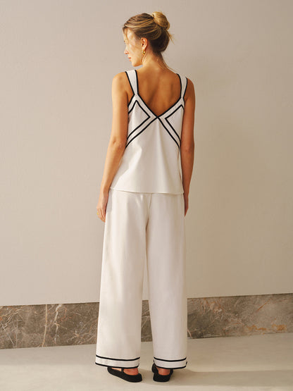 Contrast Trim Cami Top & Wide Leg Pants Set