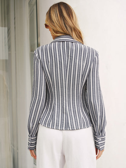 Striped Wrap V-Neck Shirt