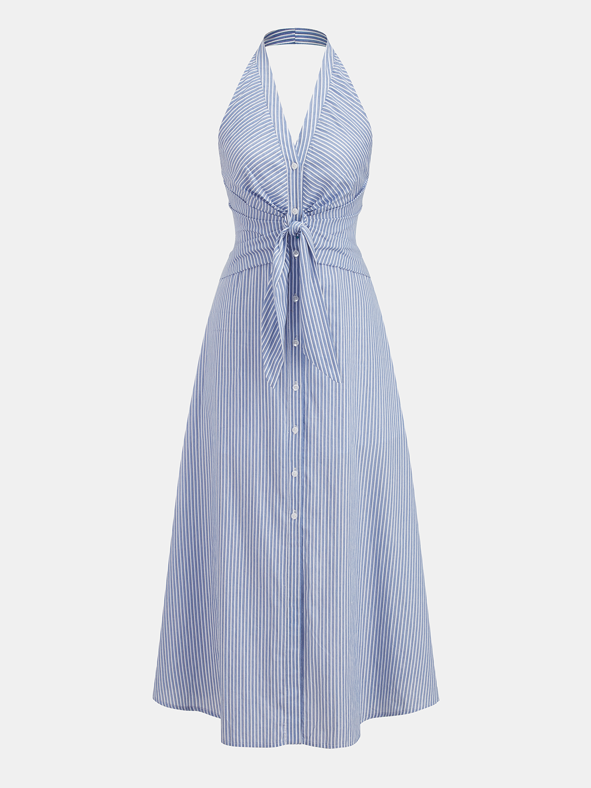 Cotton Striped Halter Tie-Waist Maxi Dress