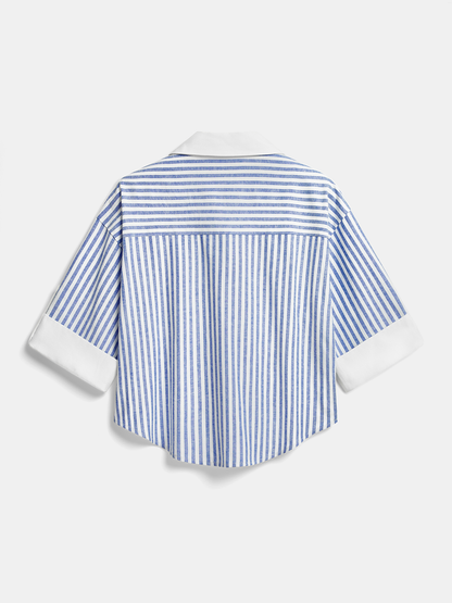 Striped Twisted Short Sleeve Cropped Shirt