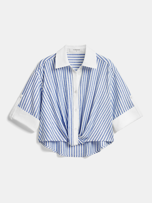Striped Twisted Short Sleeve Cropped Shirt