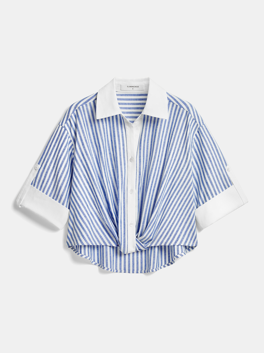 Striped Twisted Short Sleeve Cropped Shirt