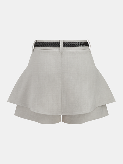 Belted High Waisted Flared Shorts