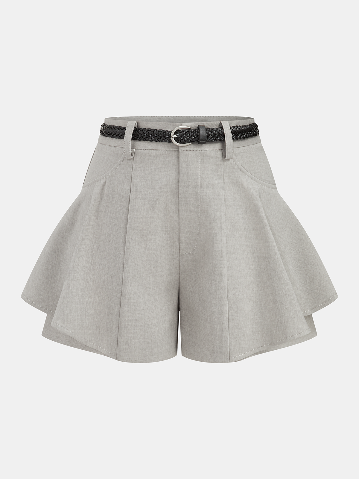 Belted High Waisted Flared Shorts