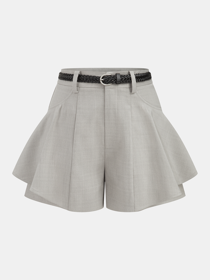 Belted High Waisted Flared Shorts