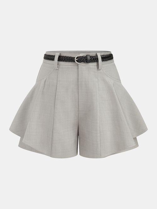 Belted High Waisted Flared Shorts