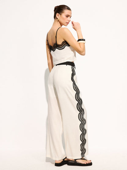 Cotton Linen Lace Trim Cami Top & Pants Set