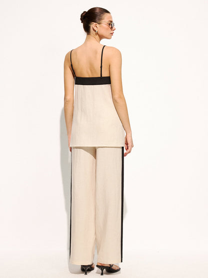 Cotton Linen Contrast Trim Cami Top & Pants Set