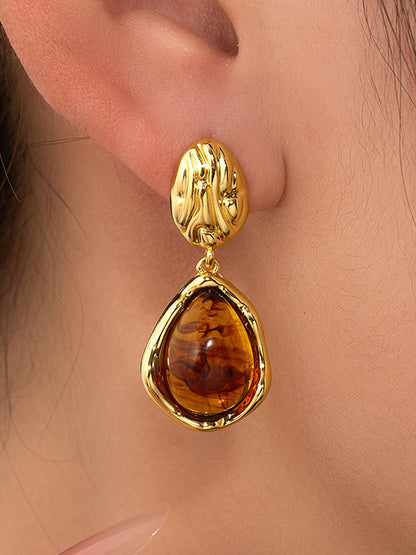 Textured Teardrop Gem Drop Earrings