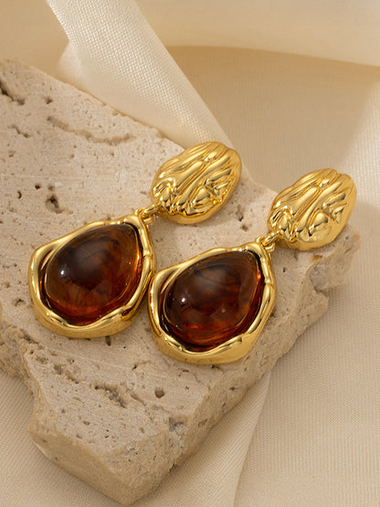 Textured Teardrop Gem Drop Earrings