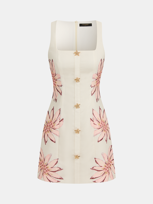 Starfish Detail Floral Print Sleeveless Mini Dress