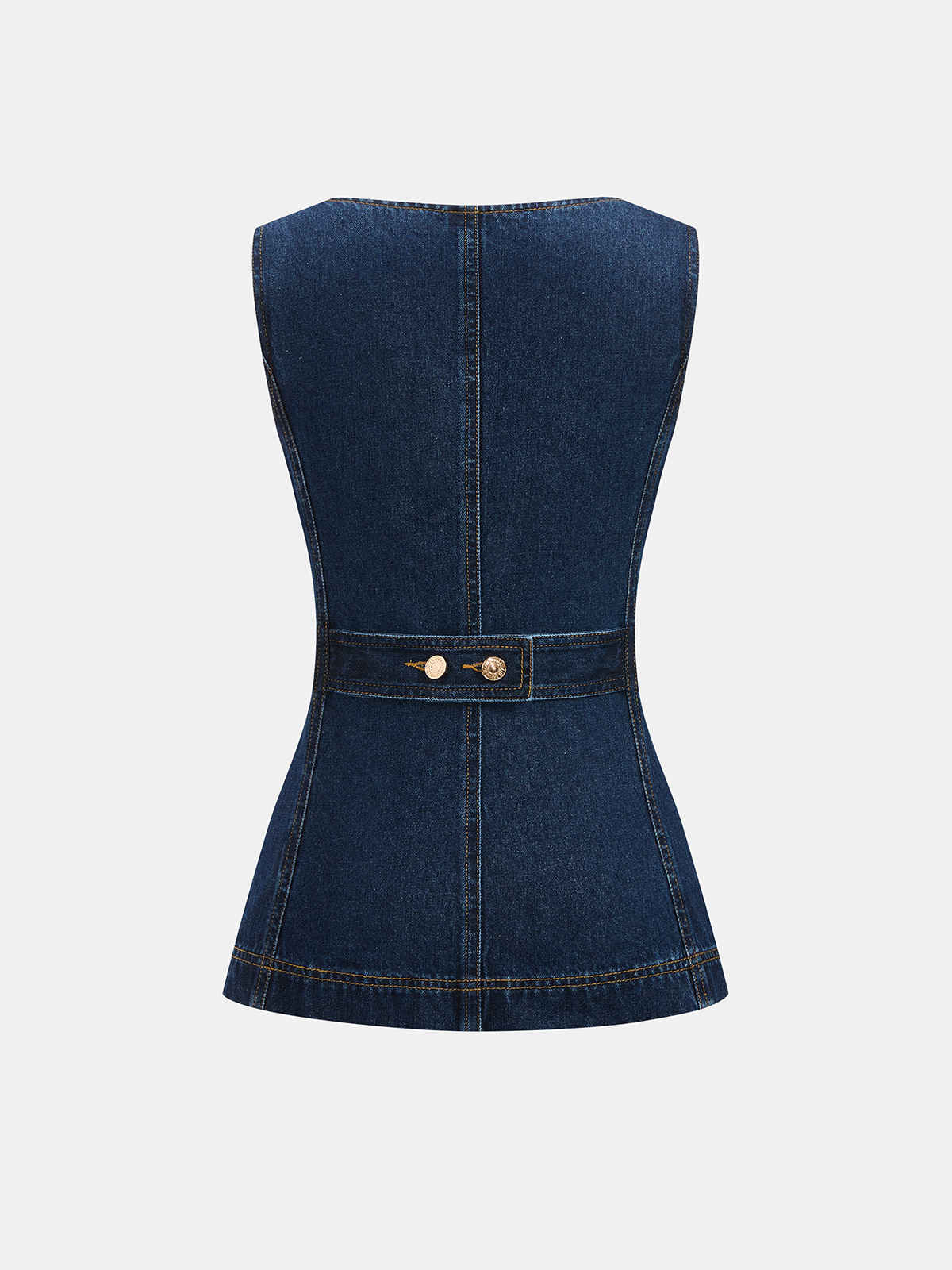 Metal Button Denim Sleeveless Vest & Shorts Set