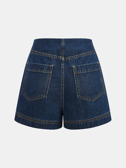 Metal Button Denim Sleeveless Vest & Shorts Set