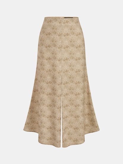 Linen Blend Printed Vest & Midi Skirt Set