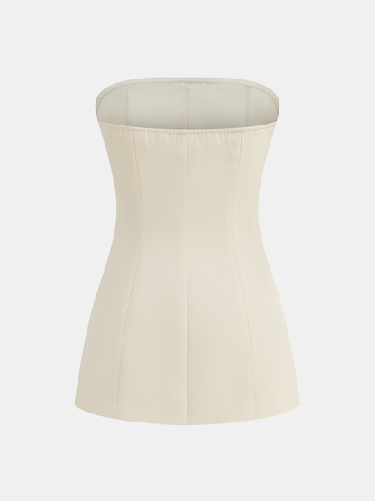 Strapless Button-Down Top & Mini Skirt Set
