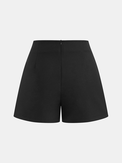 Linen-Blend Pleated Top & Buckle Shorts Set