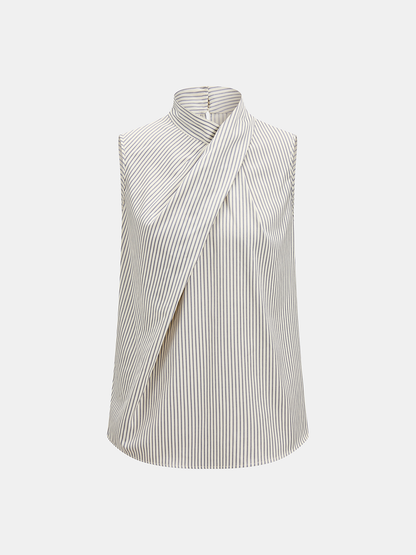 Sleeveless Striped High Neck Blouse