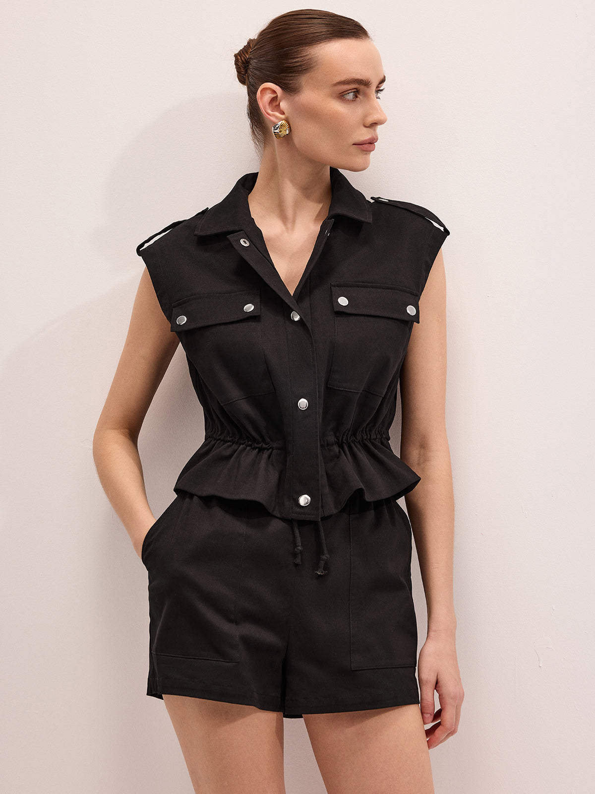 Cotton Blend Utility Vest & Shorts Set