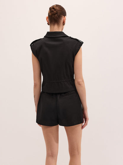 Cotton Blend Utility Vest & Shorts Set