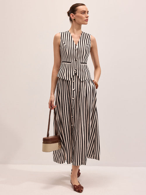 Striped Sleeveless Vest & Maxi Skirt Set