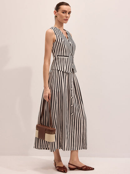 Striped Sleeveless Vest & Maxi Skirt Set