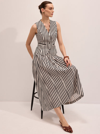 Striped Sleeveless Vest & Maxi Skirt Set