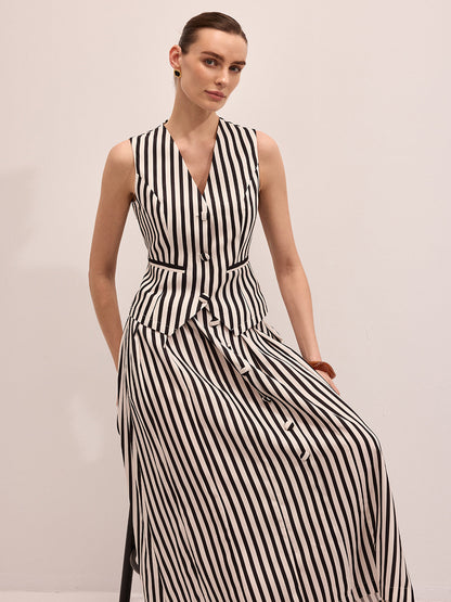 Striped Sleeveless Vest & Maxi Skirt Set