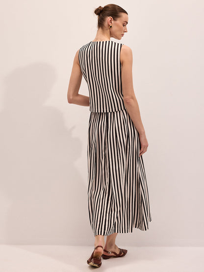 Striped Sleeveless Vest & Maxi Skirt Set