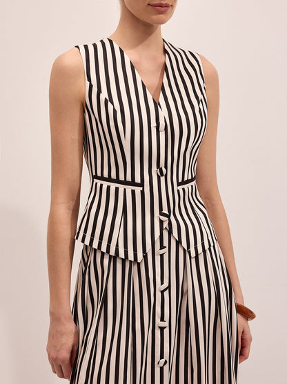 Striped Sleeveless Vest & Maxi Skirt Set