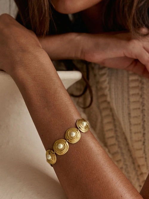 Textured Disc Pearl Link Bracelet