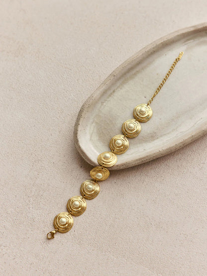 Textured Disc Pearl Link Bracelet