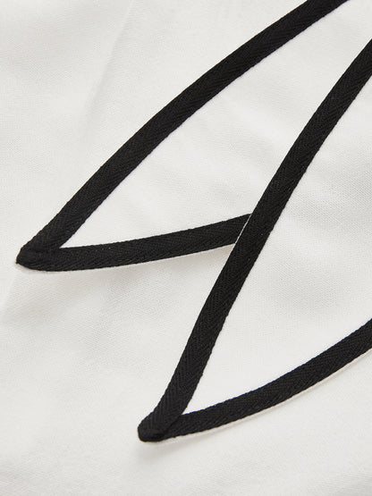Contrast Trim Cotton Linen Tie-Waist Shorts