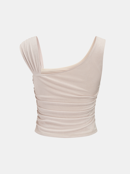 Asymmetric Neckline Ruched Tank Top