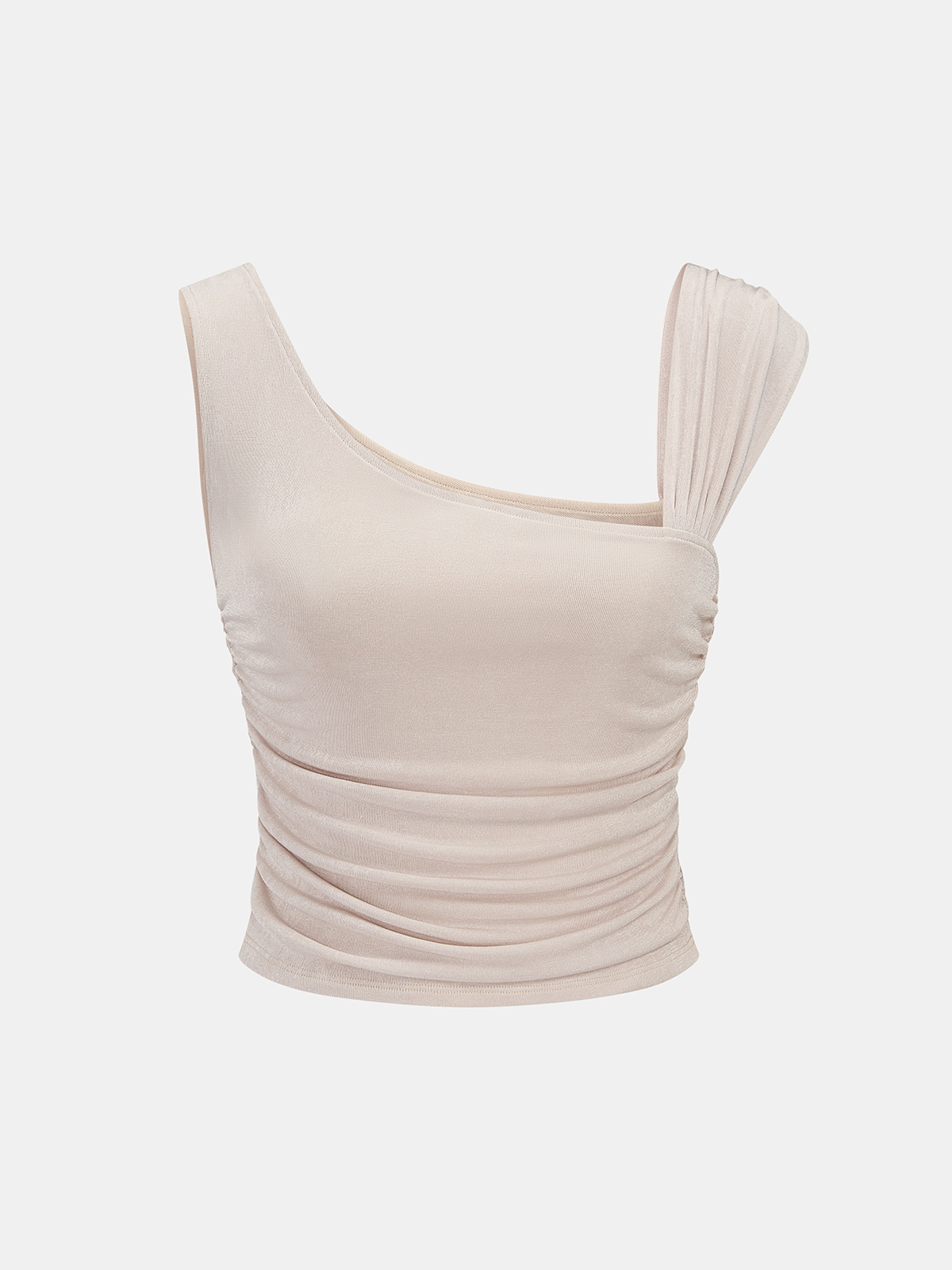 Asymmetric Neckline Ruched Tank Top