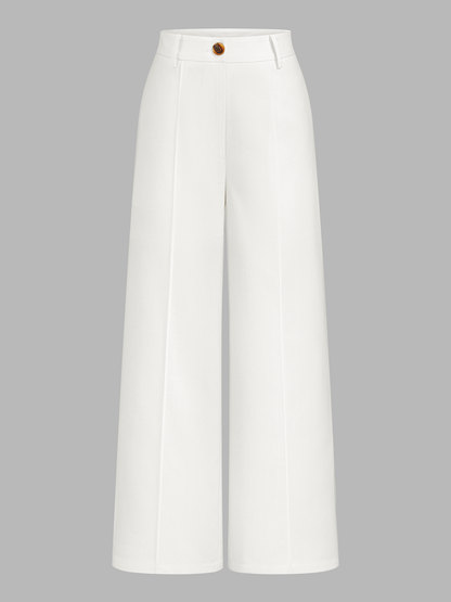 Linen Blend Mid-Waist Wide Leg Pants