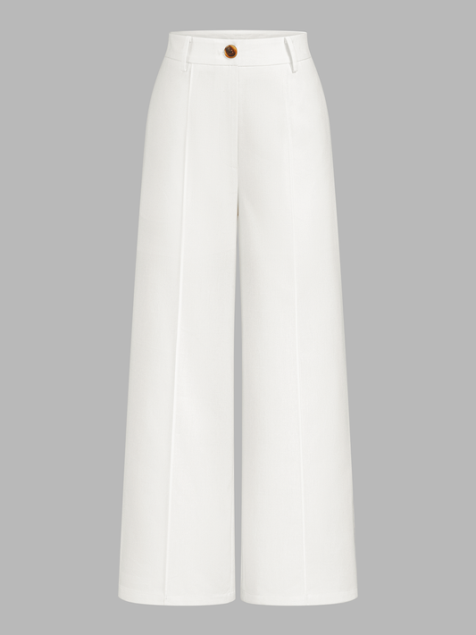 Linen Blend Mid-Waist Wide Leg Pants