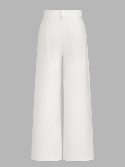 Linen Blend Mid-Waist Wide Leg Pants