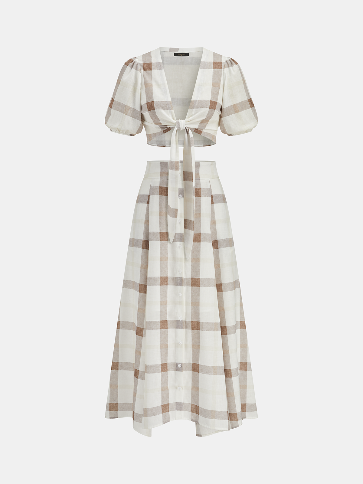 Plaid Tie-Front Crop Top & Maxi Skirt Set