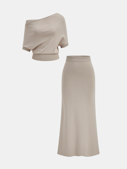 Off-Shoulder Knit Top & Maxi Skirt Set